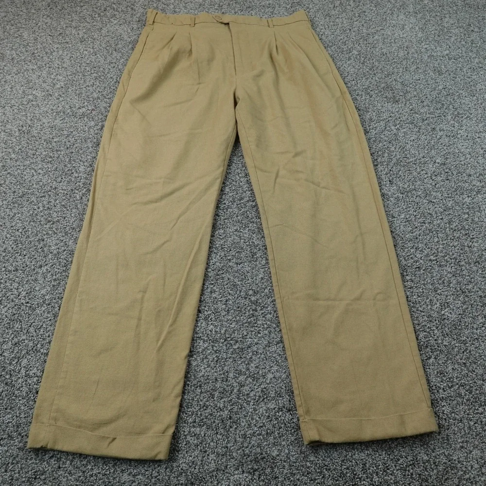 Trust Pants Mens 36X30 Beige Tan Khaki Brown Linen Chino Trouser Pleated Cuffed